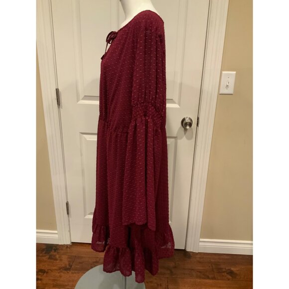 Torrid Merlot Red Textured Chiffon Skater Dress, Size 3 (3XL) - Picture 5 of 9
